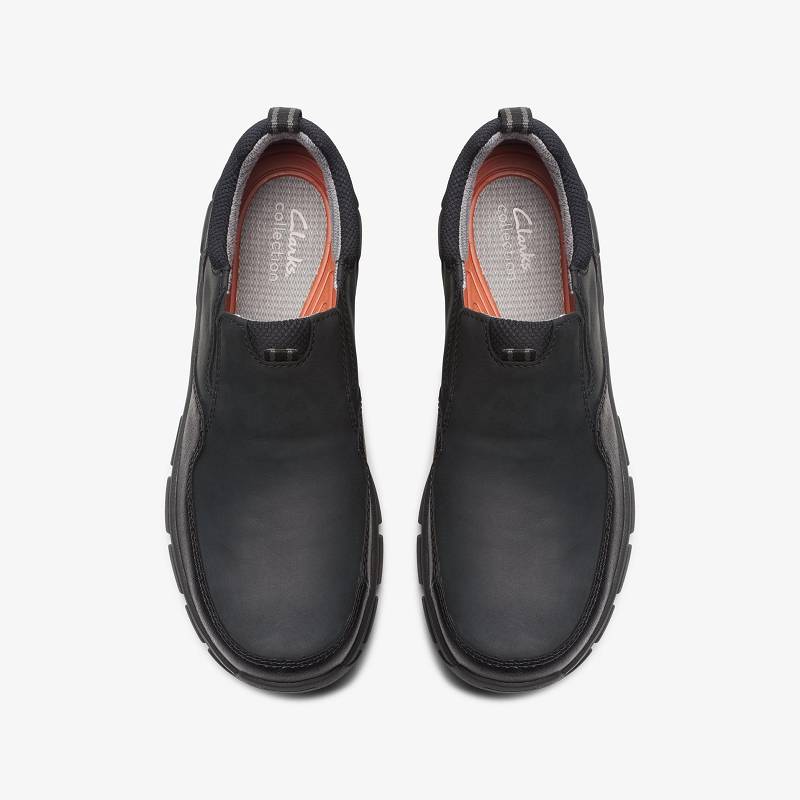 Black Leather Clarks Walpath Step | CLKS-84289