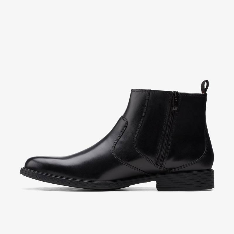 Black Leather Clarks Whiddon Zip | CLKS-84520