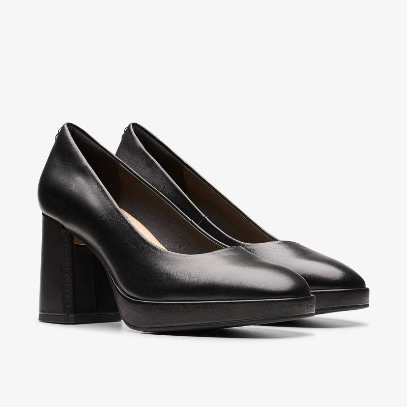 Black Leather Clarks Zoya 85 Court | CLKS-85263