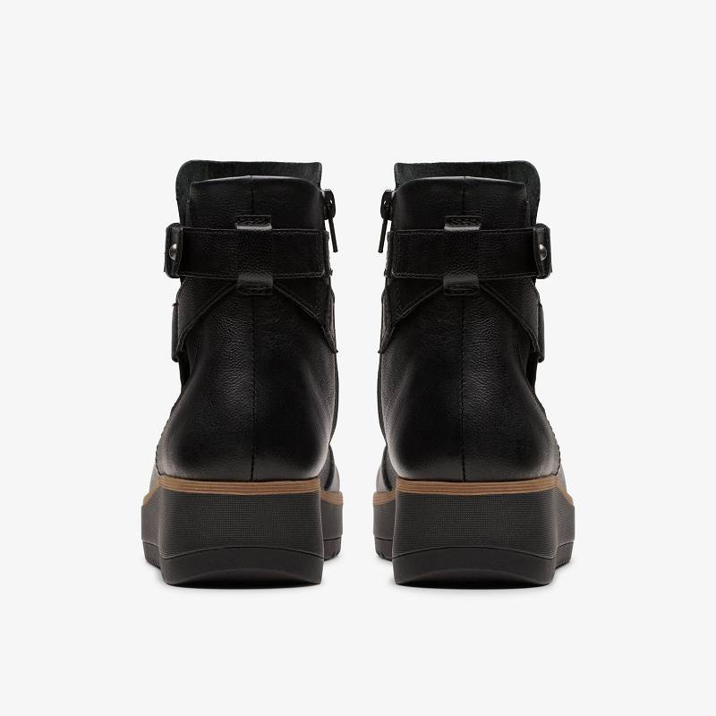 Black Leather Clarks Zylah Faye | CLKS-85460