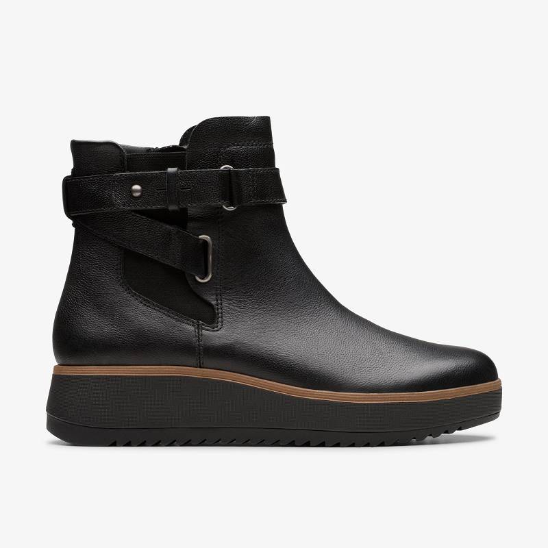 Black Leather Clarks Zylah Faye | CLKS-85460