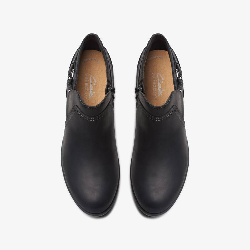 Black Oily Leather Clarks Charlten Grace | CLKS-85544