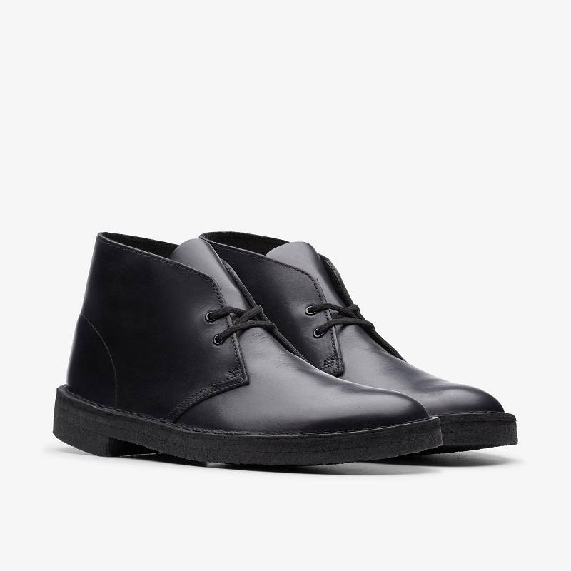 Black Polished Clarks Desert Boot | CLKS-84468