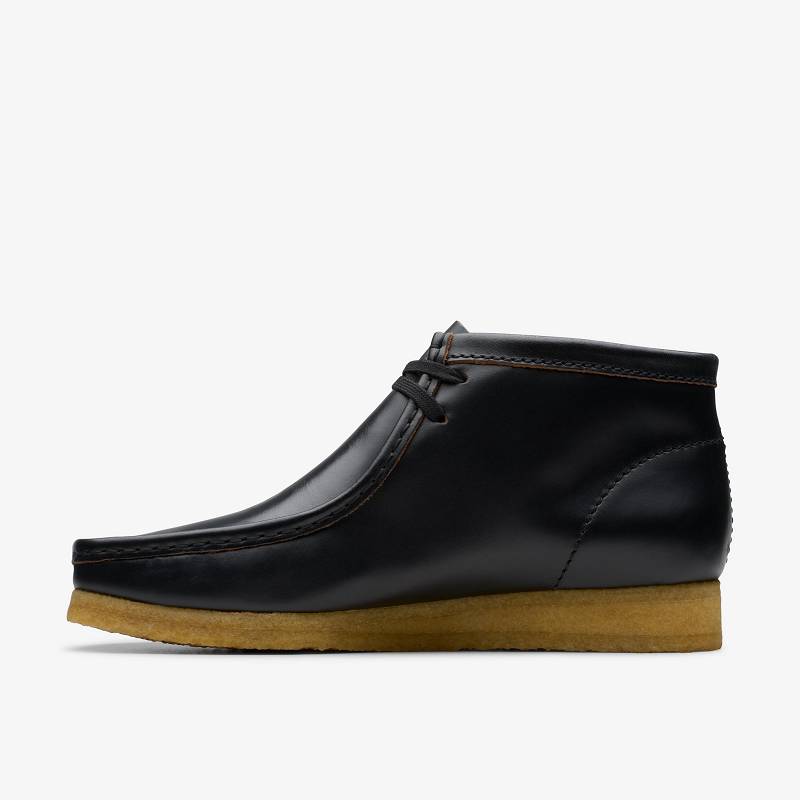 Black Smooth Leather Clarks Wallabee Boot | CLKS-84606