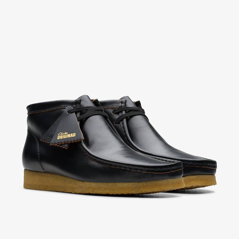 Black Smooth Leather Clarks Wallabee Boot | CLKS-84606