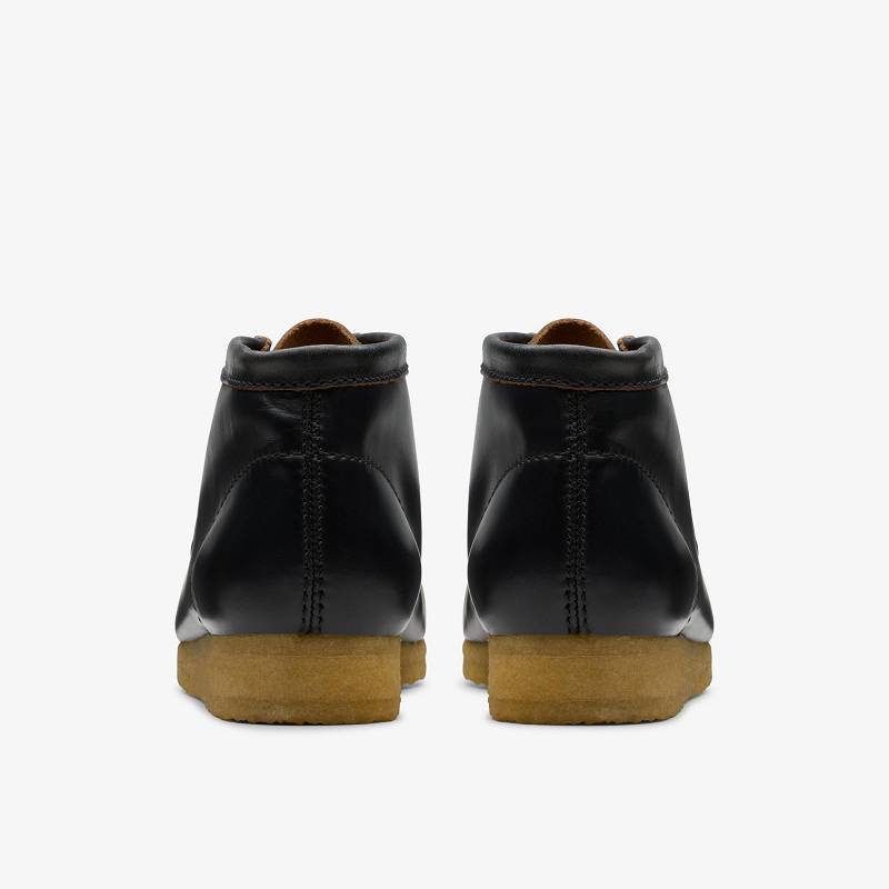 Black Smooth Leather Clarks Wallabee Boot | CLKS-84606