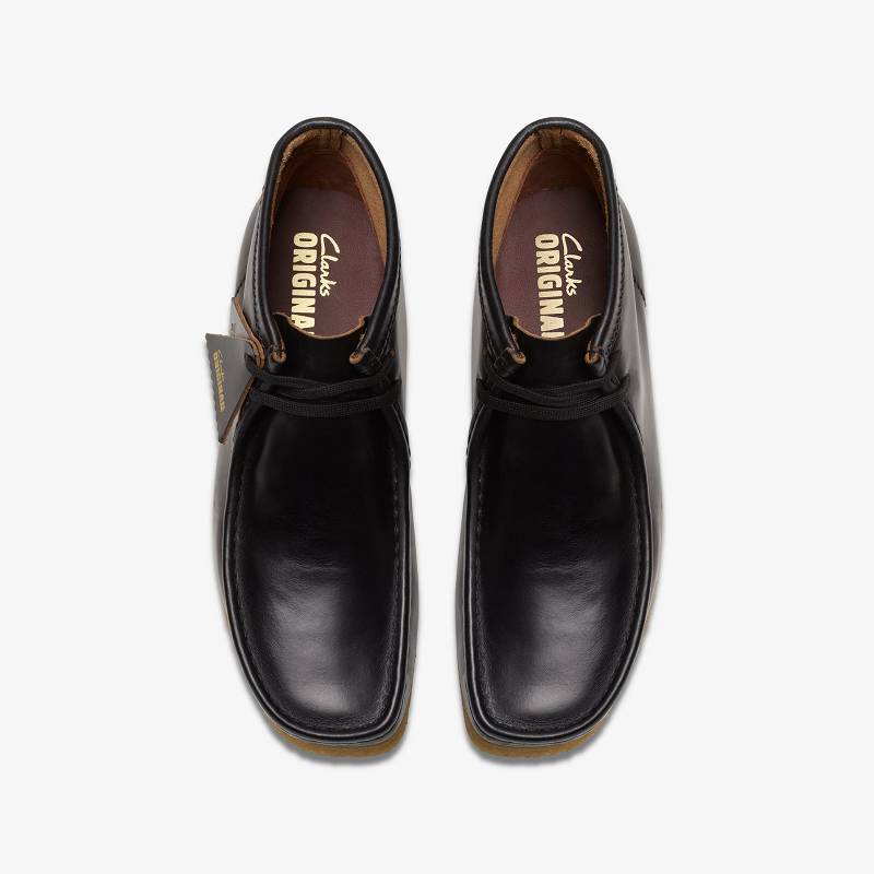 Black Smooth Leather Clarks Wallabee Boot | CLKS-84606