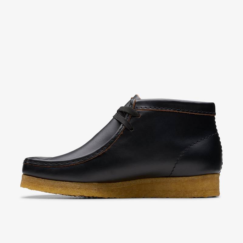 Black Smooth Leather Clarks Wallabee Boot | CLKS-85552