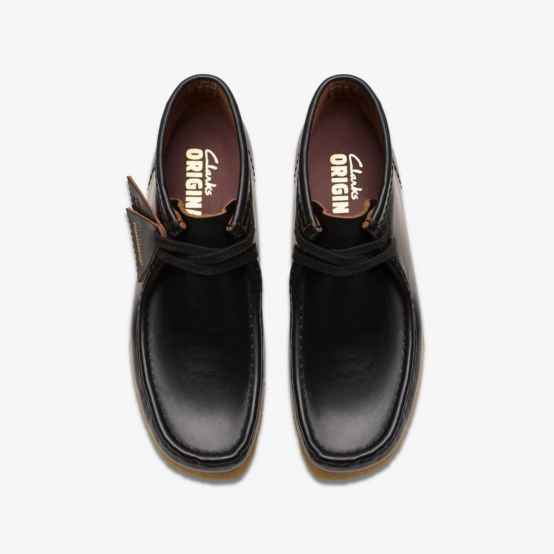 Black Smooth Leather Clarks Wallabee Boot | CLKS-85552