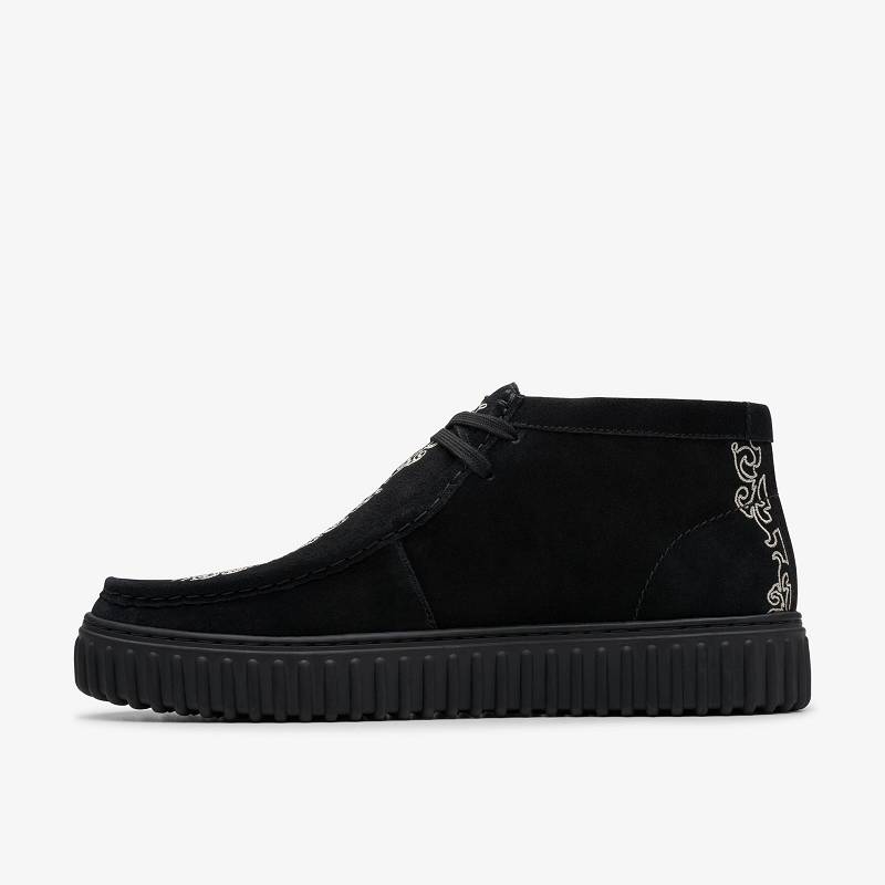 Black Suede Clarks Torhill X Pleasures Woven | CLKS-84602