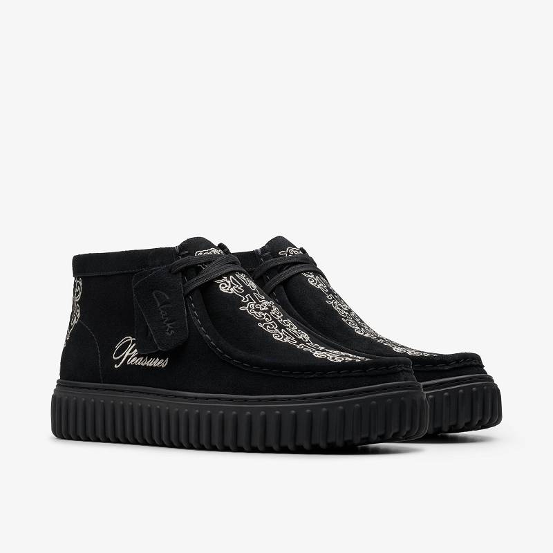 Black Suede Clarks Torhill X Pleasures Woven | CLKS-84602