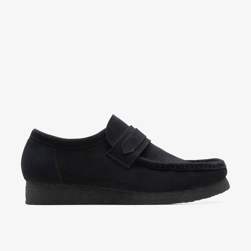 Black Suede Clarks Wallabee Loafer | CLKS-84505