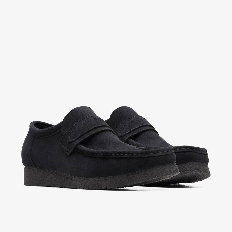 Black Suede Clarks Wallabee Loafer | CLKS-84298