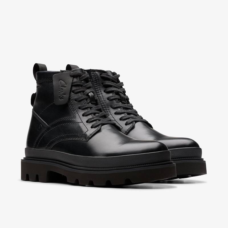 Black Warmlined Leather Clarks Badell Hi Waterproof | CLKS-84572