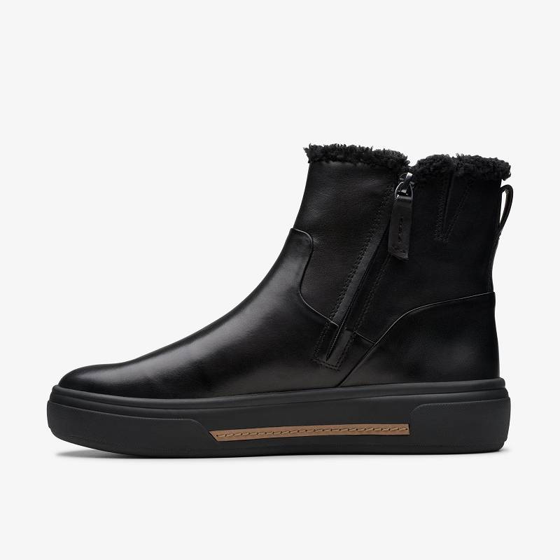 Black Warmlined Leather Clarks Hollyhock Lane | CLKS-85488