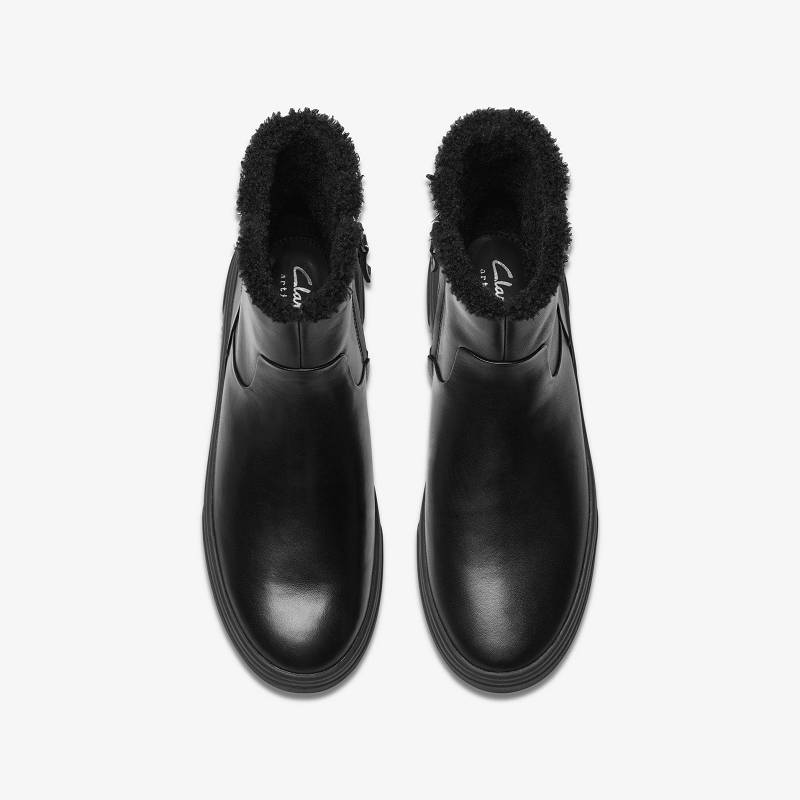 Black Warmlined Leather Clarks Hollyhock Lane | CLKS-85488