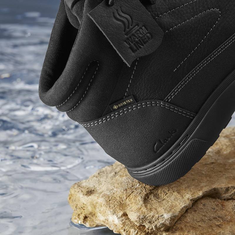 Black Warmlined Leather Clarks Mapstone Hi Gore-Tex | CLKS-84550