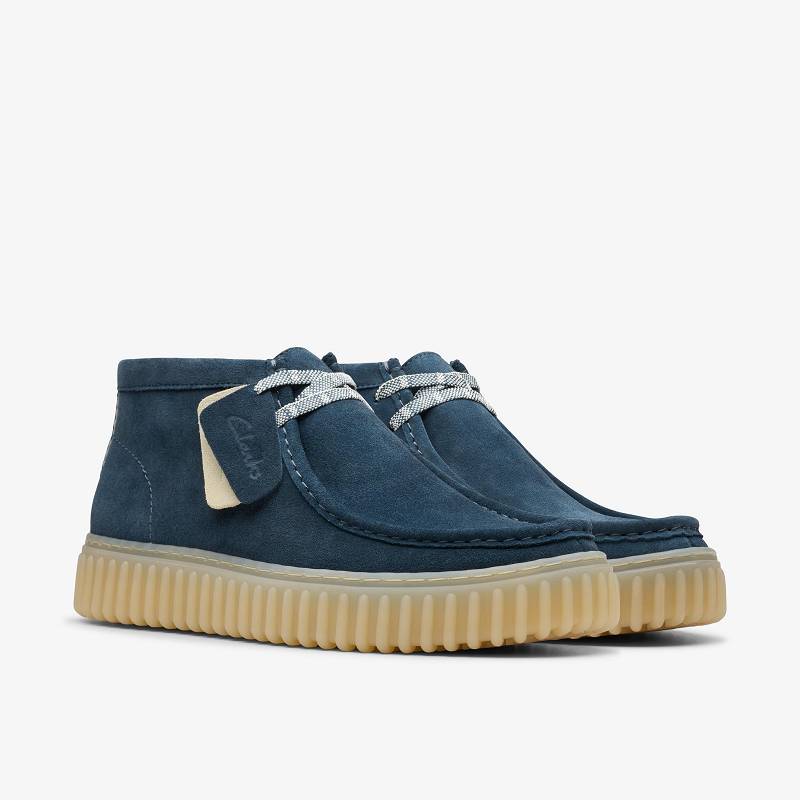 Blue Suede Clarks Torhill Hi | CLKS-84586