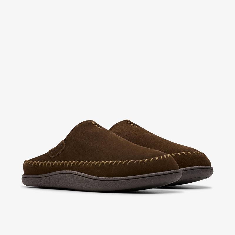 Brown Clarks Frien Wall Slippers | CLKS-84207