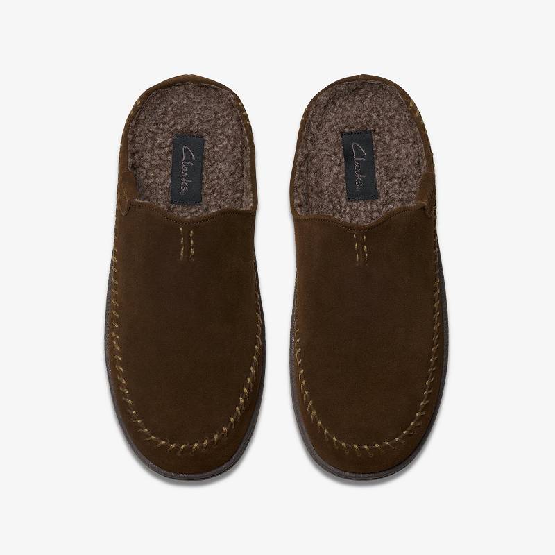 Brown Clarks Frien Wall Slippers | CLKS-84207