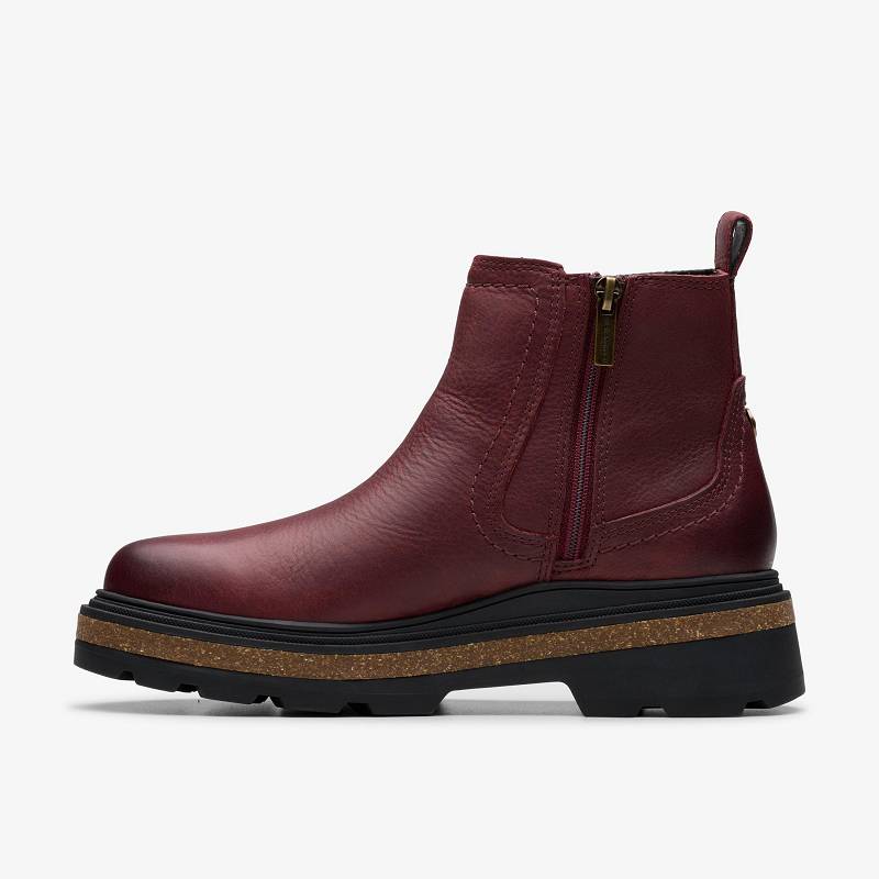 Burgundy Leather Clarks Hencroft Step Waterproof | CLKS-85513