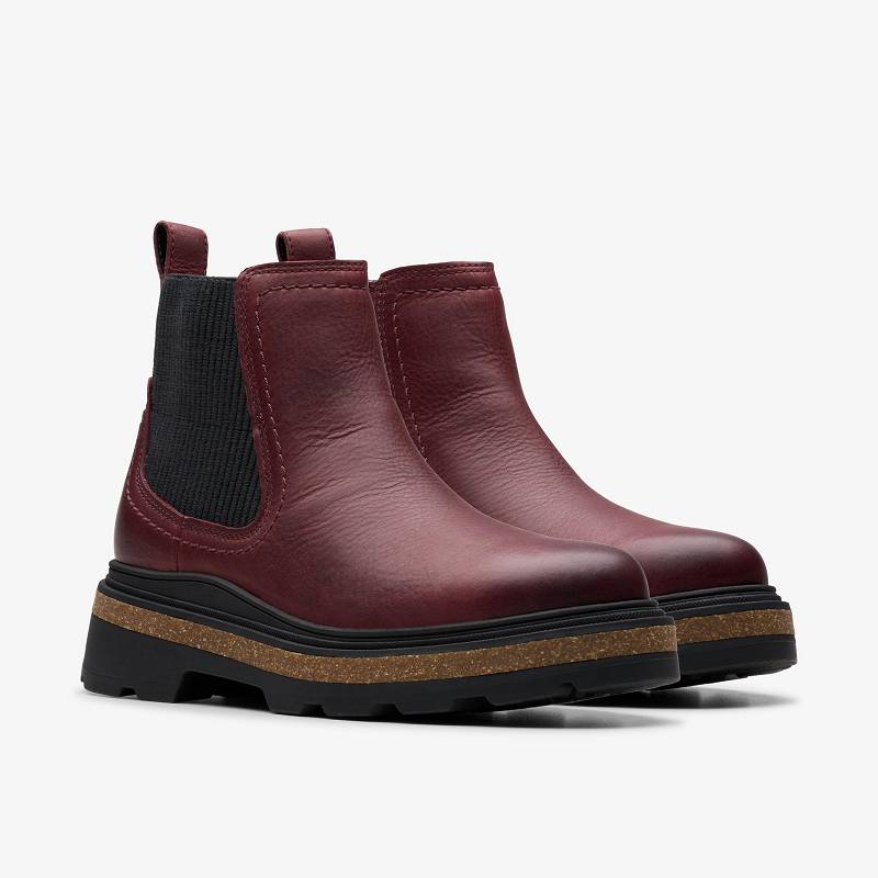 Burgundy Leather Clarks Hencroft Step Waterproof | CLKS-85513