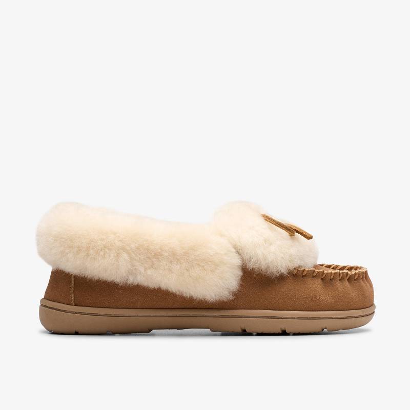 Cognac Clarks Roll Mocc Slippers | CLKS-84674