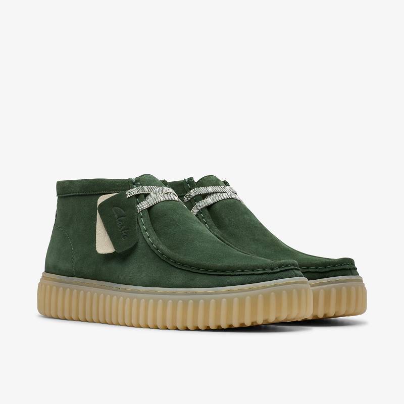 Dark Green Suede Clarks Torhill Hi | CLKS-84601