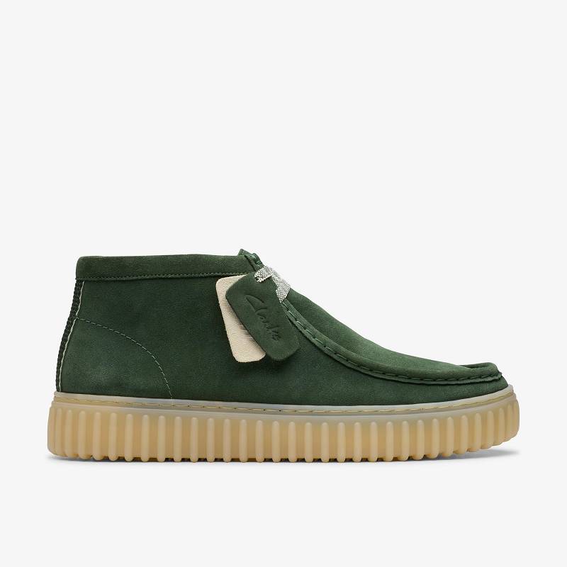 Dark Green Suede Clarks Torhill Hi | CLKS-84601