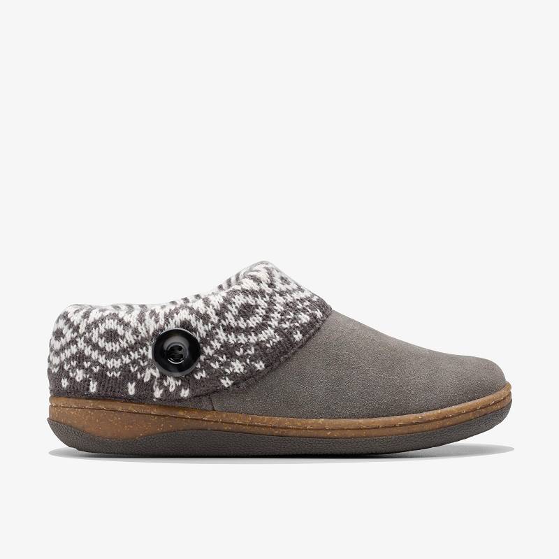 Dark Grey Clarks Willowdean Sweater Slippers | CLKS-84669