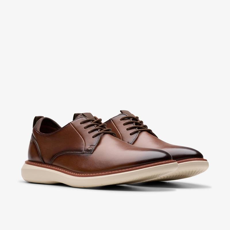 Dark Tan Leather Clarks Brantin Plain | CLKS-84475