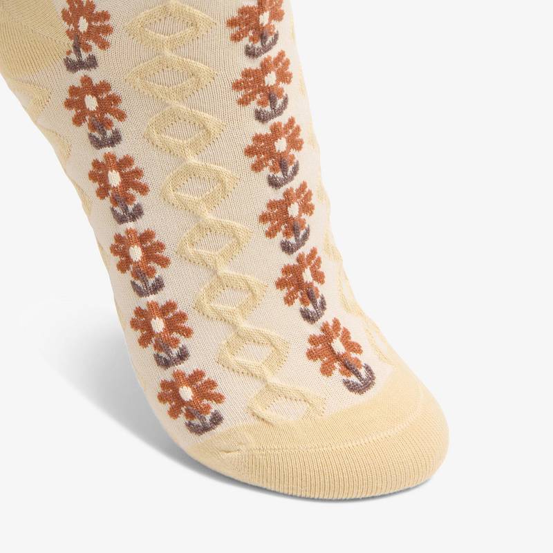 Ivory Clarks Raised Floral Sock | CLKS-84659