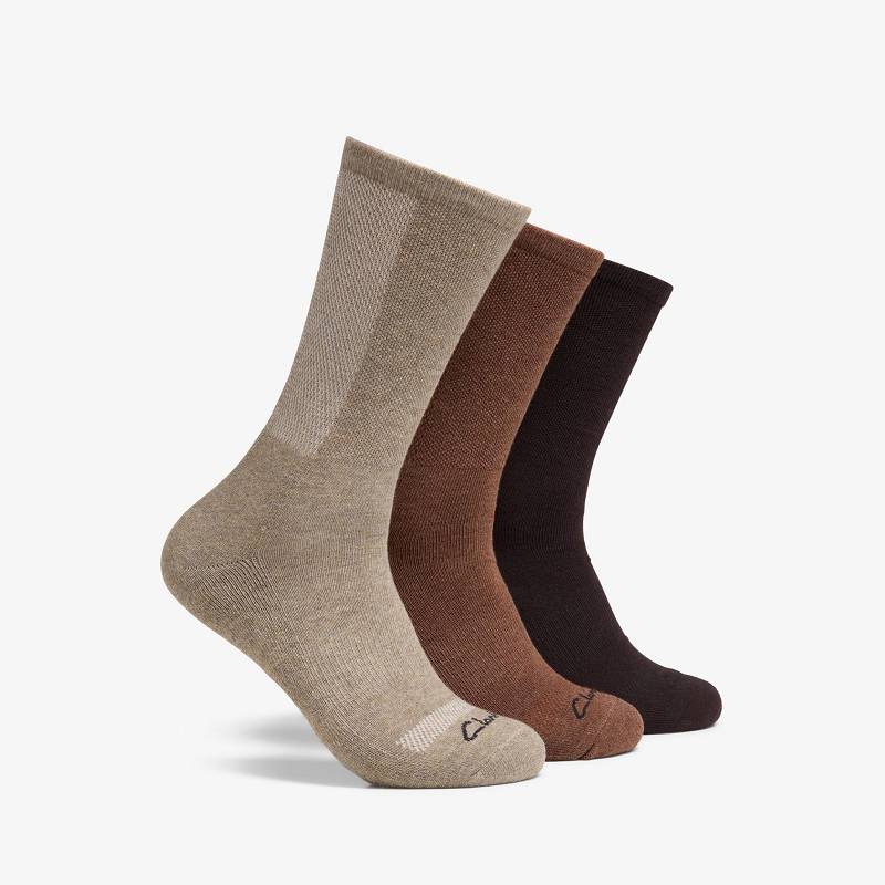 Khaki Clarks 3 Pack Sport Crew Sock | CLKS-84169