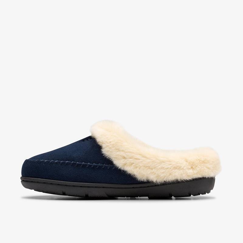 Navy Clarks Camelae Shine Slippers | CLKS-84677