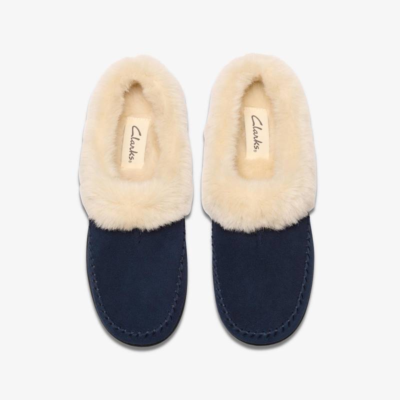 Navy Clarks Camelae Shine Slippers | CLKS-84677