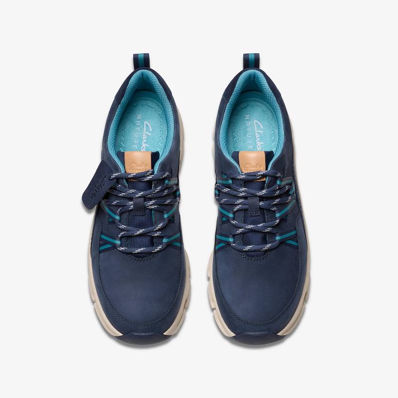 Navy Combination Nubuck Clarks Nature X Tie Waterproof | CLKS-85159