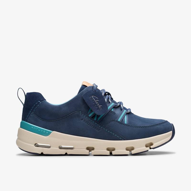 Navy Combination Nubuck Clarks Nature X Tie Waterproof | CLKS-85159