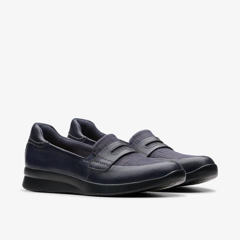 Navy Leather Clarks Ellowyn Penny | CLKS-84987