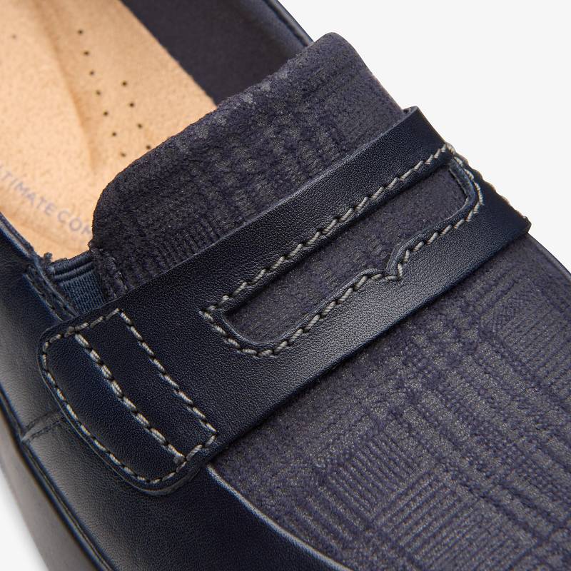 Navy Leather Clarks Ellowyn Penny | CLKS-84987