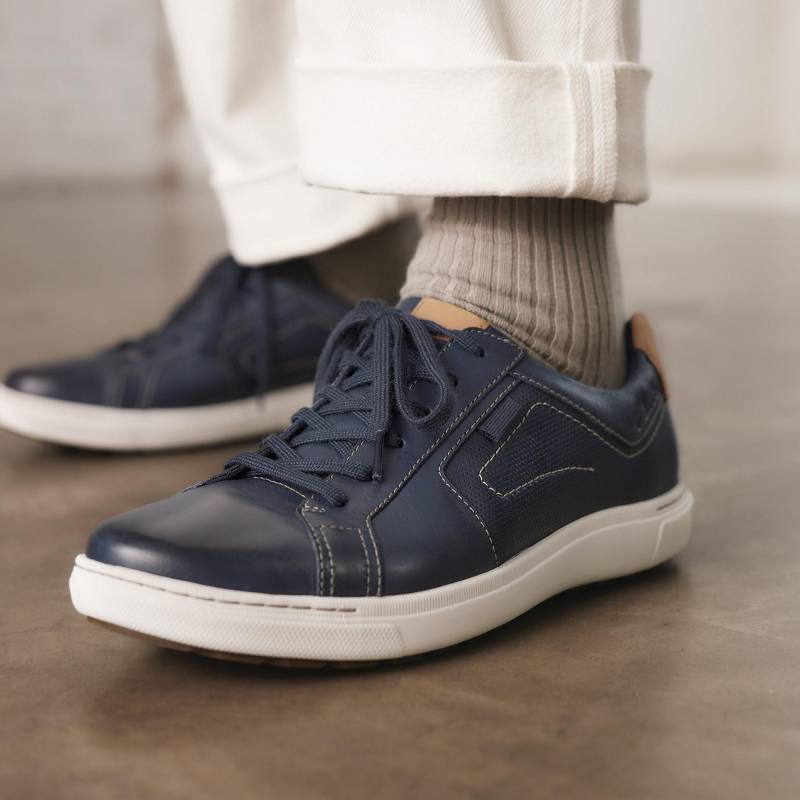 Navy Leather Clarks Mapstone Lace | CLKS-84224