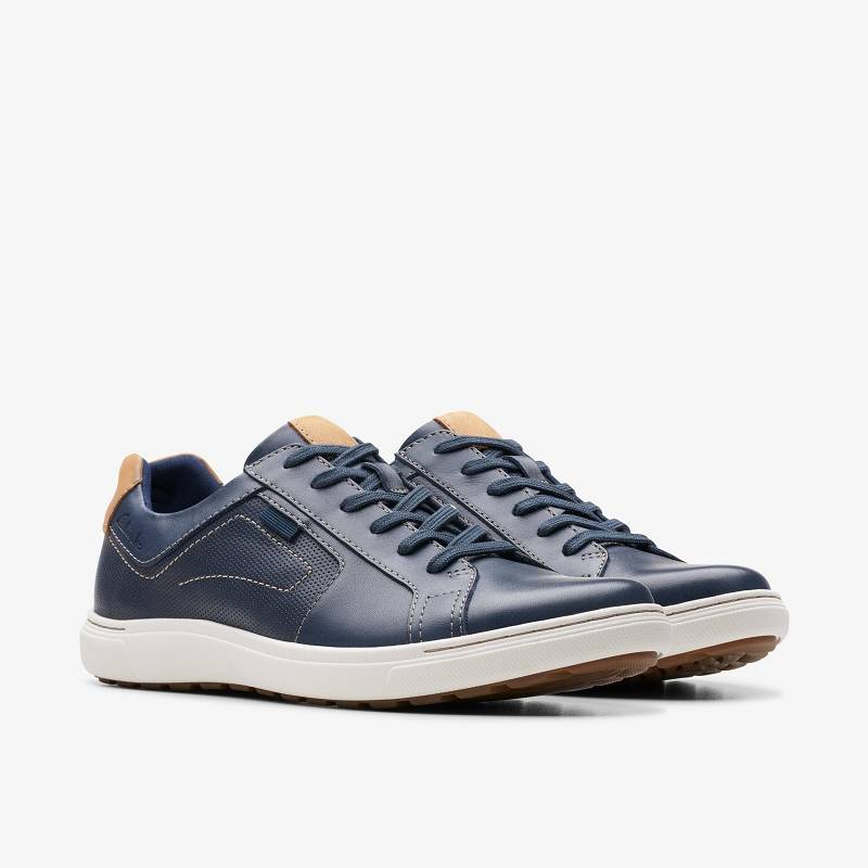 Navy Leather Clarks Mapstone Lace | CLKS-84224