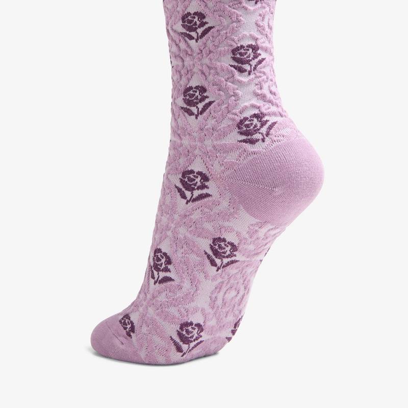 Plum Clarks Raised Floral Sock | CLKS-84658