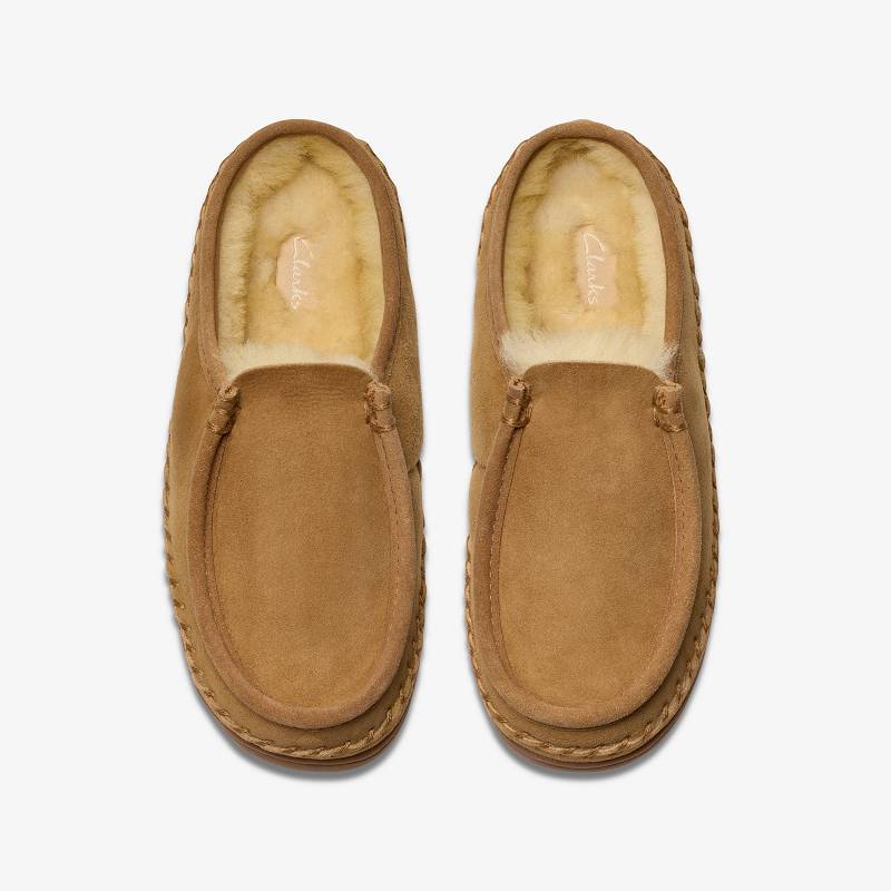 Tan Clarks Eldric Oake Slippers | CLKS-84212