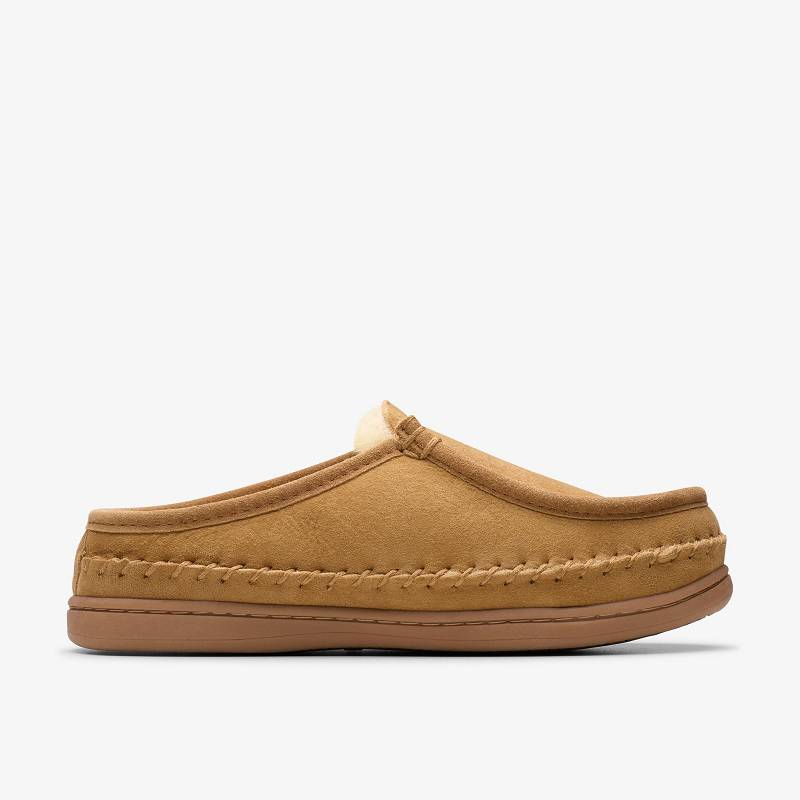 Tan Clarks Eldric Oake Slippers | CLKS-84212